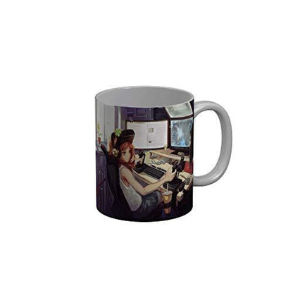 Funkydecors Anime Girl Gothic Cat Ceramic Mug 350 Ml Multicolor Mugs