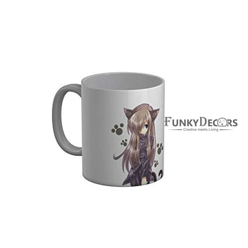 Funkydecors Anime Girl Gothic Cat Ceramic Mug 350 Ml Multicolor Mugs