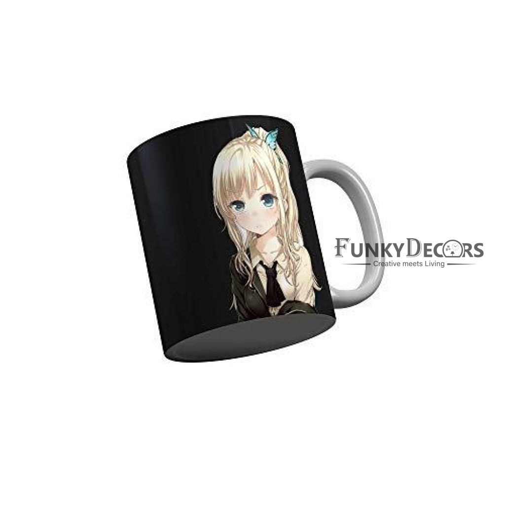 Funkydecors Anime Girl Gothic Cat Ceramic Mug 350 Ml Multicolor Mugs