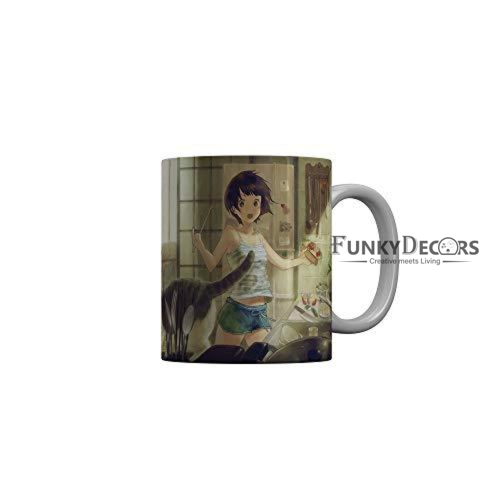 Funkydecors Anime Girl Gothic Cat Ceramic Mug 350 Ml Multicolor Mugs