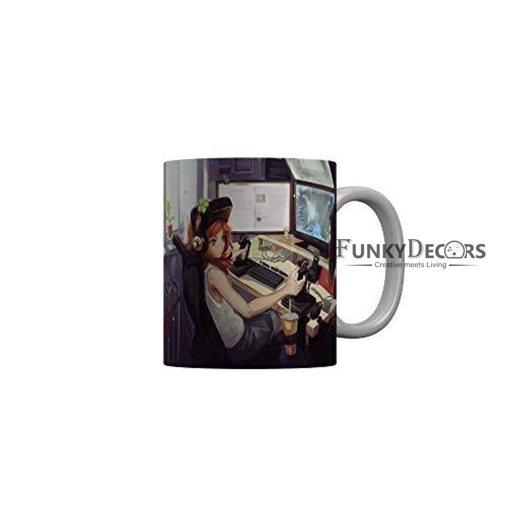 Funkydecors Anime Girl Gothic Cat Ceramic Mug 350 Ml Multicolor Mugs