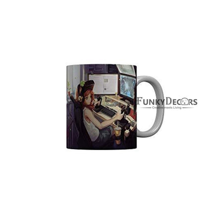 Funkydecors Anime Girl Gothic Cat Ceramic Mug 350 Ml Multicolor Mugs
