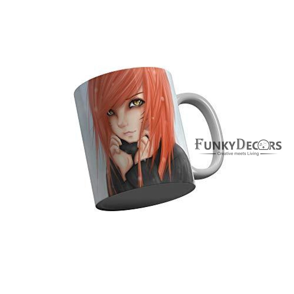 Funkydecors Anime Girl Gothic Cat Ceramic Mug 350 Ml Multicolor Mugs