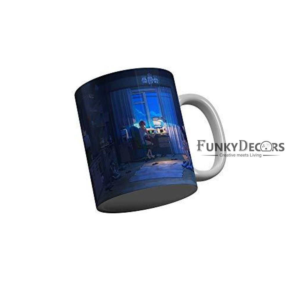 Funkydecors Anime Girl Gothic Cat Ceramic Mug 350 Ml Multicolor Mugs