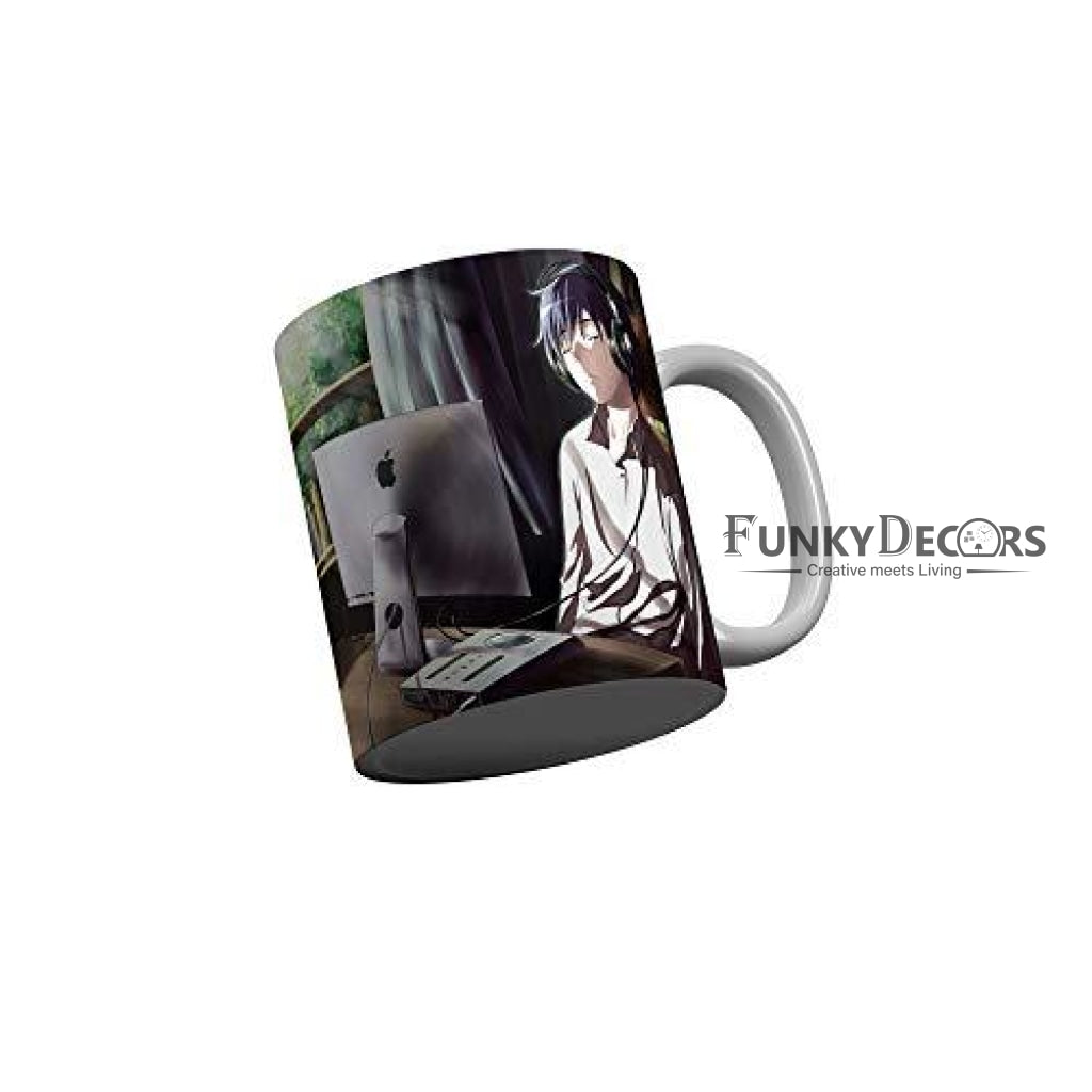 Funkydecors Anime Girl Gothic Cat Ceramic Mug 350 Ml Multicolor Mugs