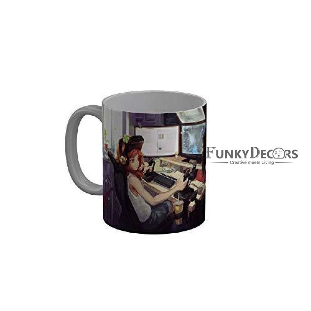 Funkydecors Anime Girl Gothic Cat Ceramic Mug 350 Ml Multicolor Mugs