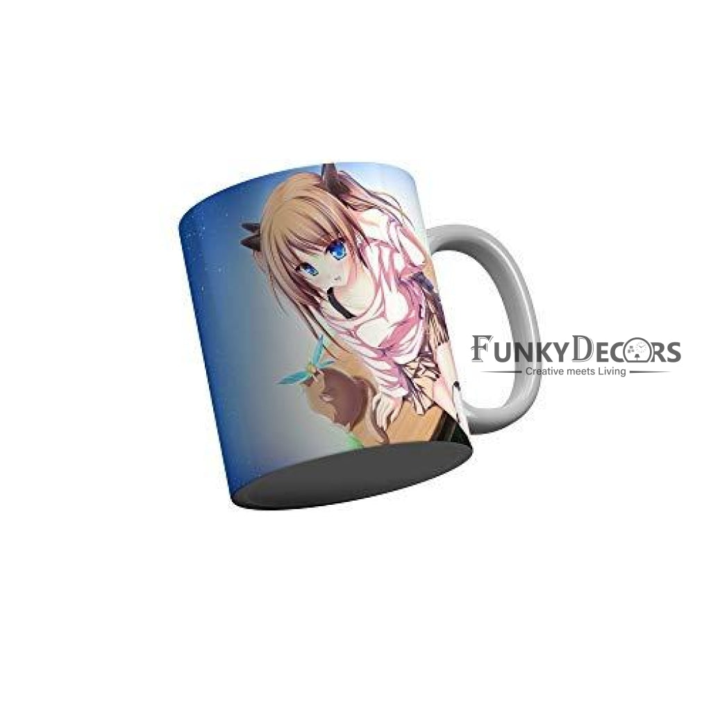Funkydecors Anime Girl Gothic Cat Ceramic Mug 350 Ml Multicolor Mugs