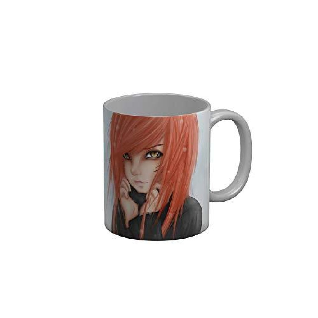 Funkydecors Anime Girl Gothic Cat Ceramic Mug 350 Ml Multicolor Mugs