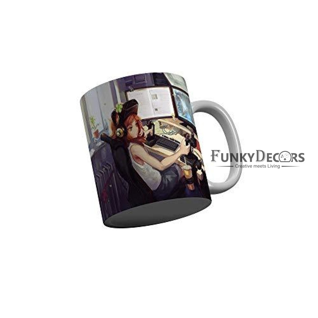 Funkydecors Anime Girl Gothic Cat Ceramic Mug 350 Ml Multicolor Mugs