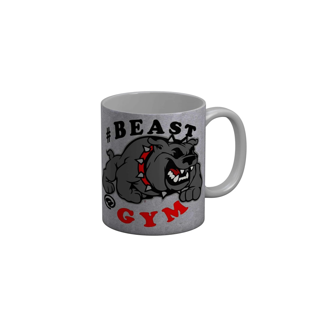 FunkyDecors Beast GYM Grey Funny Quotes Ceramic Coffee Mug, 350 ml Mug FunkyDecors