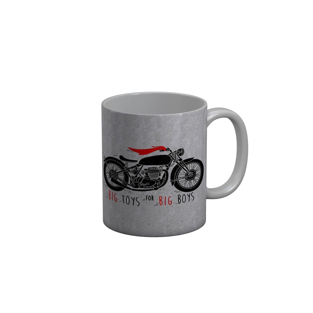 FunkyDecors Big Toys For Big Boys Gray Funny Quotes Ceramic Coffee Mug, 350 ml