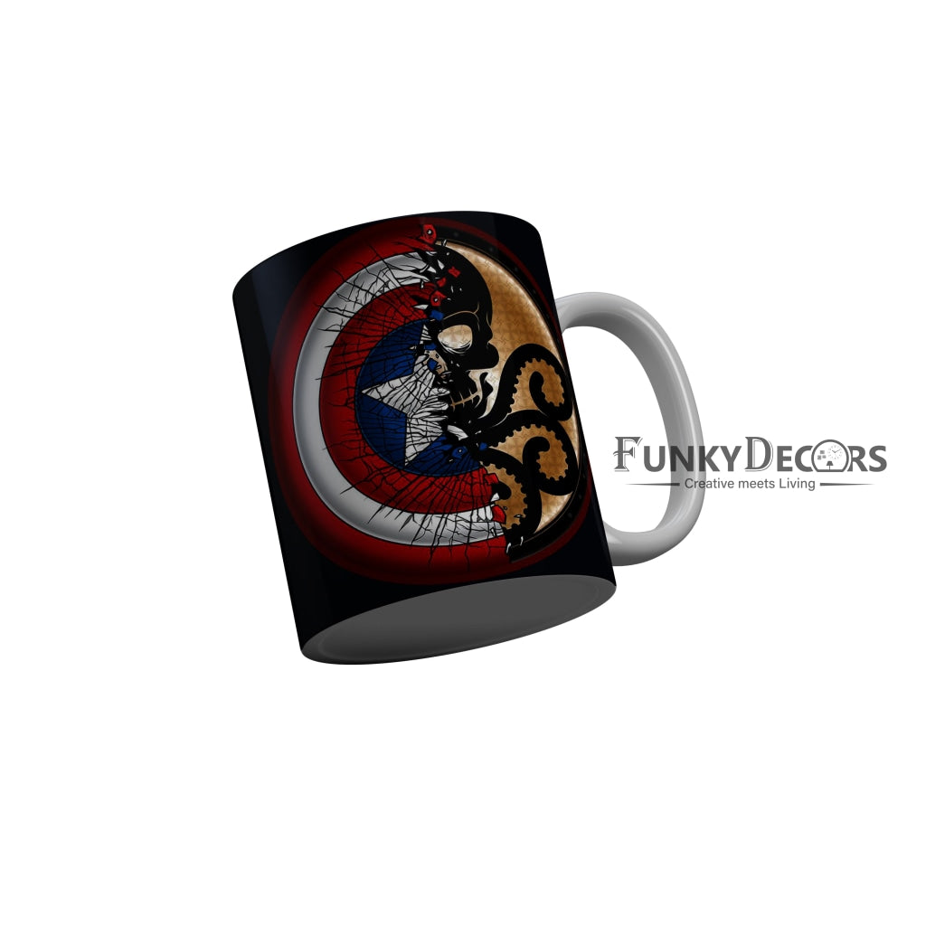 FunkyDecors Captain America Black Ceramic Coffee Mug, 350 ml