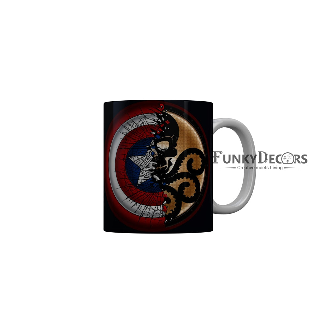 FunkyDecors Captain America Black Ceramic Coffee Mug, 350 ml