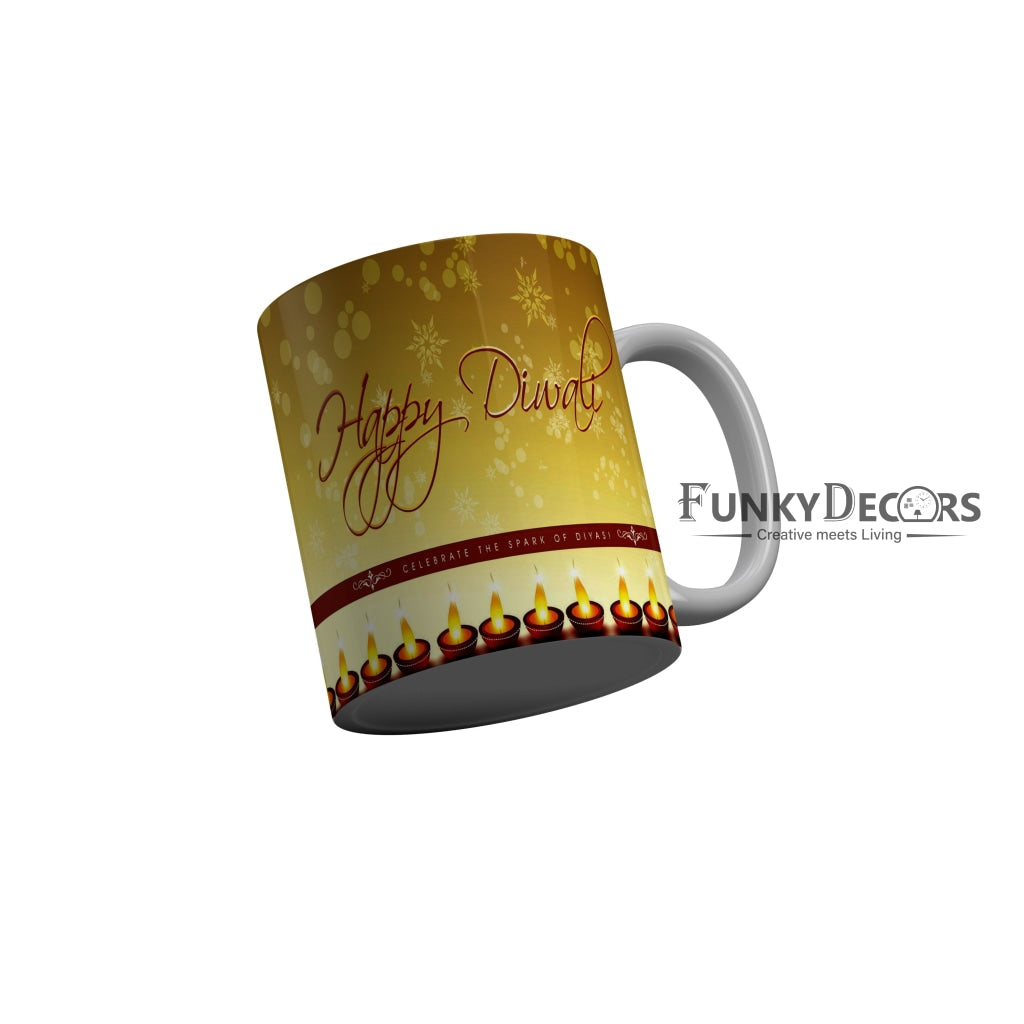 FunkyDecors Celebrate the sprae of divas Happy Diwali Ceramic Mug, 350 ML, Multicolor