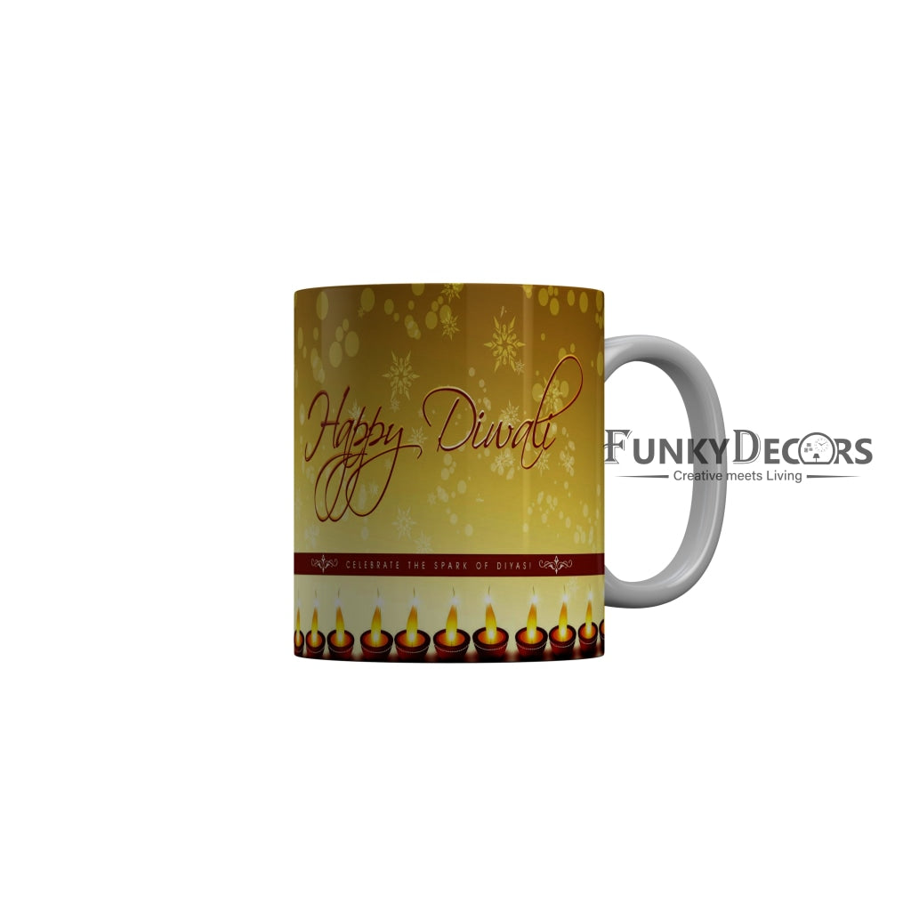 FunkyDecors Celebrate the sprae of divas Happy Diwali Ceramic Mug, 350 ML, Multicolor