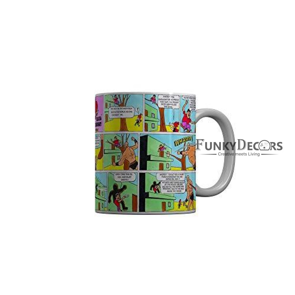 Funkydecors Chacha Choudhary Comic Cartoon Ceramic Mug 350 Ml Multicolor Mugs