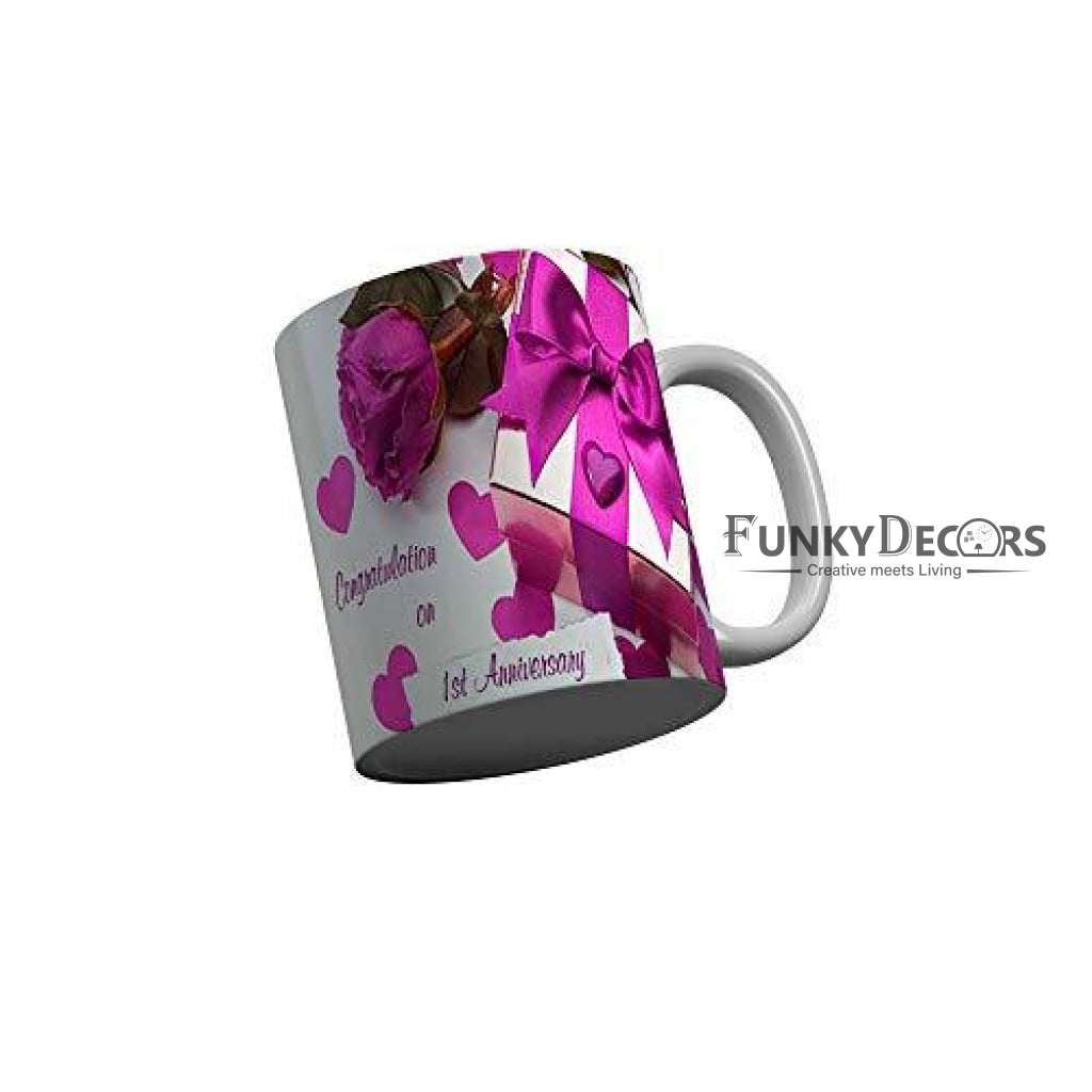 Funkydecors Congratulation On 1St Anniversary Ceramic Mug 350 Ml Multicolor Mugs