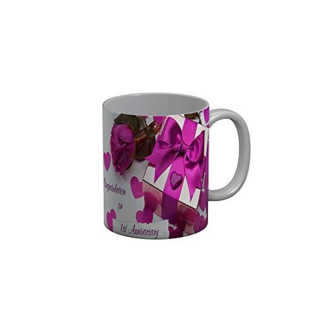 Funkydecors Congratulation On 1St Anniversary Ceramic Mug 350 Ml Multicolor Mugs