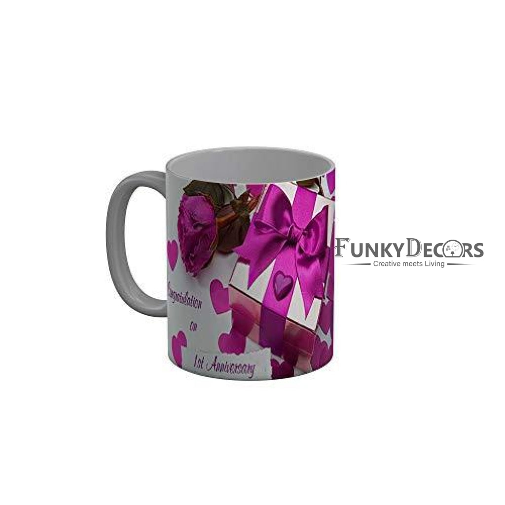 Funkydecors Congratulation On 1St Anniversary Ceramic Mug 350 Ml Multicolor Mugs