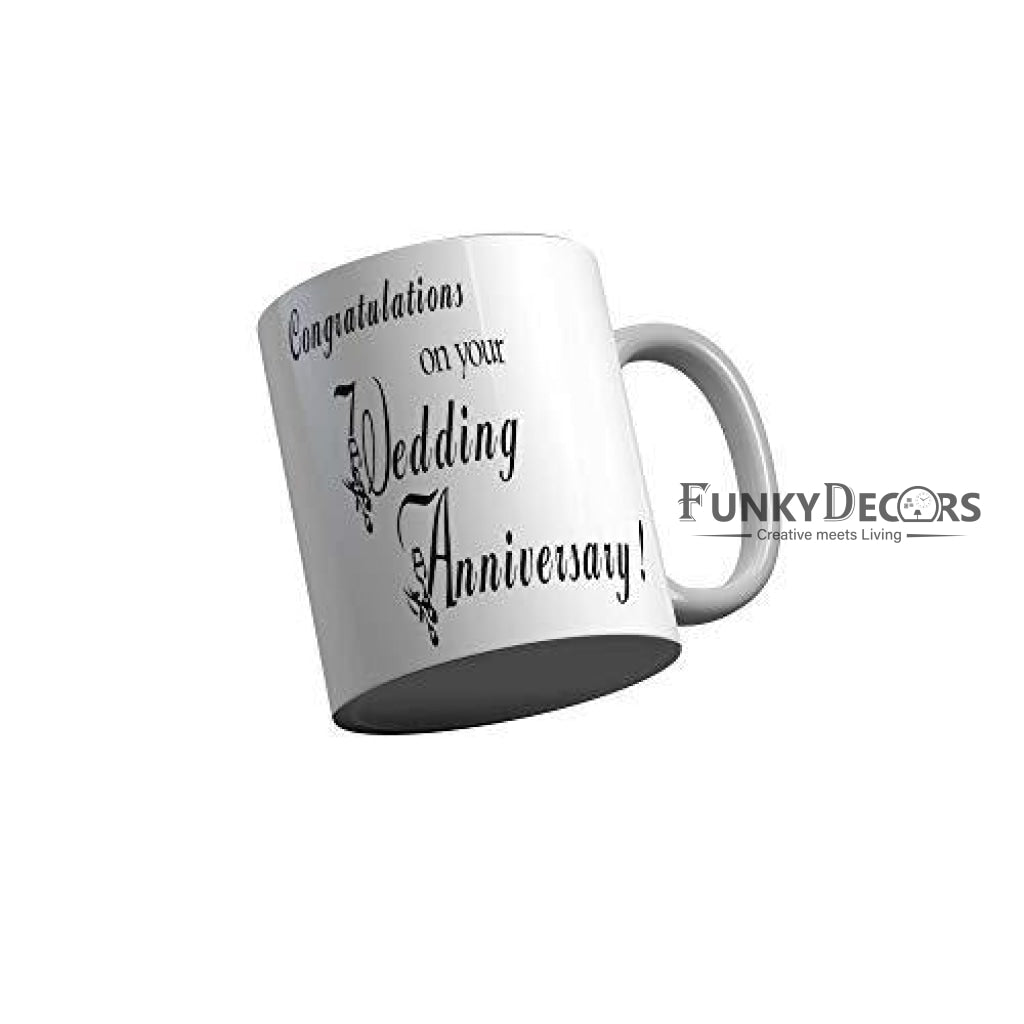 Funkydecors Congratulations On Your Wedding Anniversary Ceramic Mug 350 Ml Multicolor Mugs