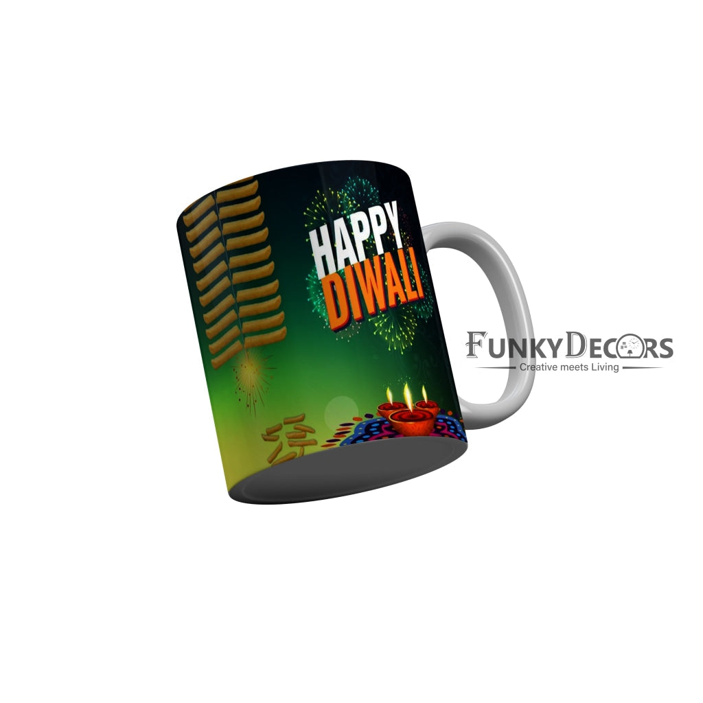 FunkyDecors Diwali Wishes Happy Diwali Special Diwali Ceramic Mug, 350 ML, Multicolor
