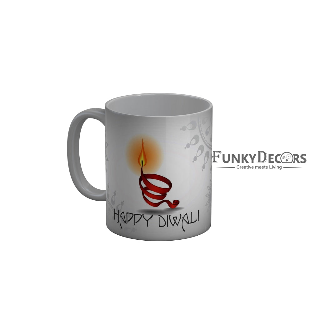FunkyDecors Diwali Wishes Happy Diwali Special Diwali Ceramic Mug, 350 ML, Multicolor