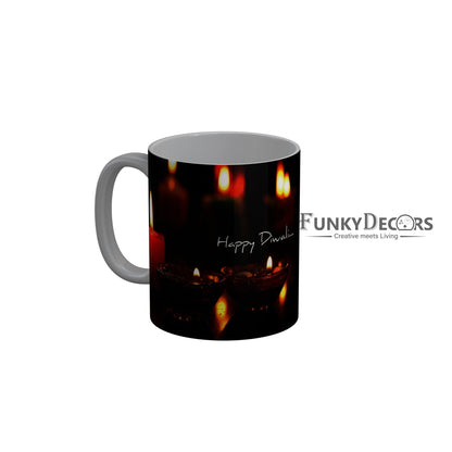 FunkyDecors Diwali Wishes Happy Diwali Special Diwali Ceramic Mug, 350 ML, Multicolor