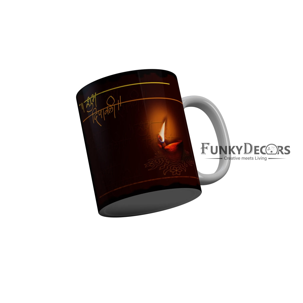 FunkyDecors Diwali Wishes Happy Diwali Special Diwali Ceramic Mug, 350 ML, Multicolor