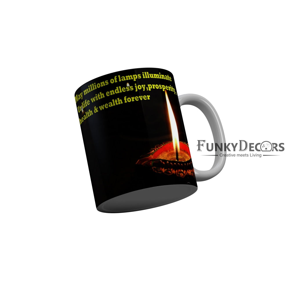 FunkyDecors Diwali Wishes Happy Diwali Special Diwali Ceramic Mug, 350 ML, Multicolor