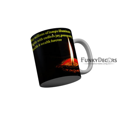 FunkyDecors Diwali Wishes Happy Diwali Special Diwali Ceramic Mug, 350 ML, Multicolor