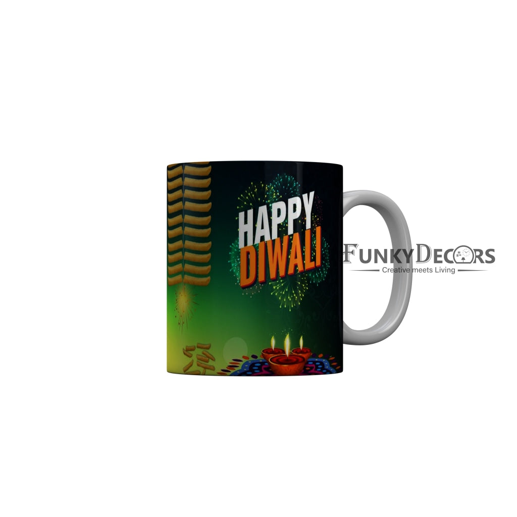 FunkyDecors Diwali Wishes Happy Diwali Special Diwali Ceramic Mug, 350 ML, Multicolor
