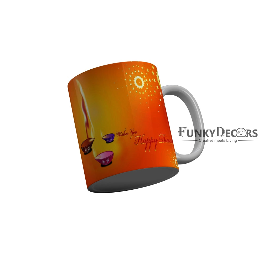 FunkyDecors Diwali Wishes Happy Diwali Special Diwali Ceramic Mug, 350 ML, Multicolor