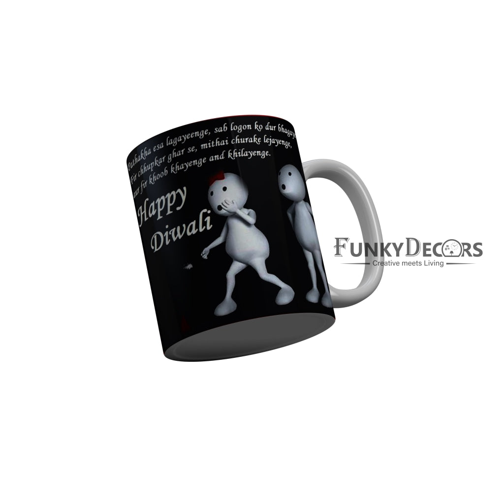 FunkyDecors Diwali Wishes Happy Diwali Special Diwali Ceramic Mug, 350 ML, Multicolor