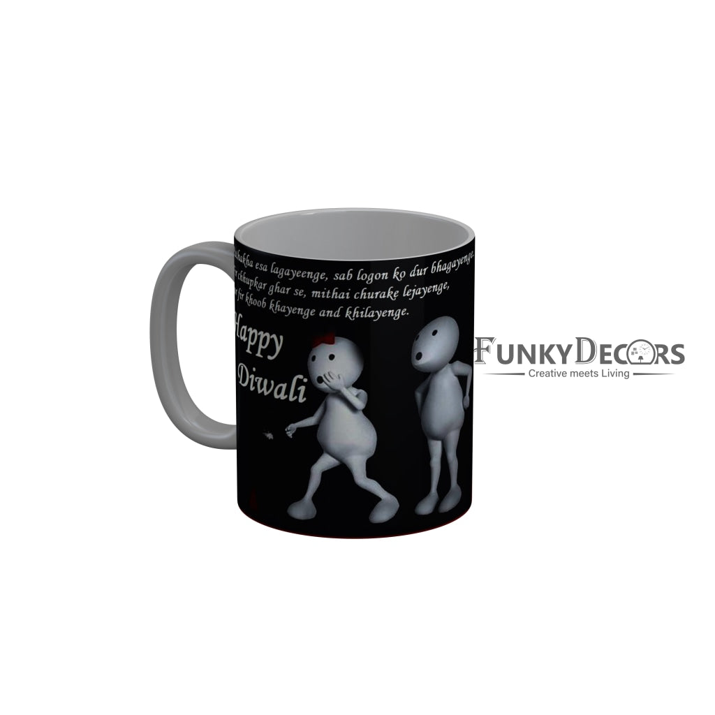 FunkyDecors Diwali Wishes Happy Diwali Special Diwali Ceramic Mug, 350 ML, Multicolor