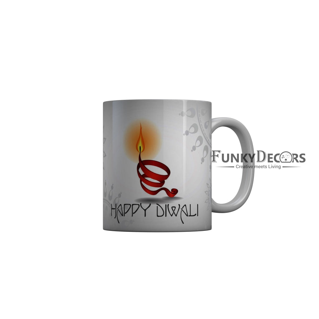 FunkyDecors Diwali Wishes Happy Diwali Special Diwali Ceramic Mug, 350 ML, Multicolor