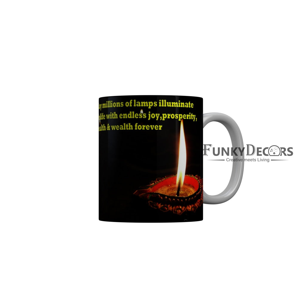 FunkyDecors Diwali Wishes Happy Diwali Special Diwali Ceramic Mug, 350 ML, Multicolor