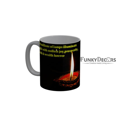 FunkyDecors Diwali Wishes Happy Diwali Special Diwali Ceramic Mug, 350 ML, Multicolor