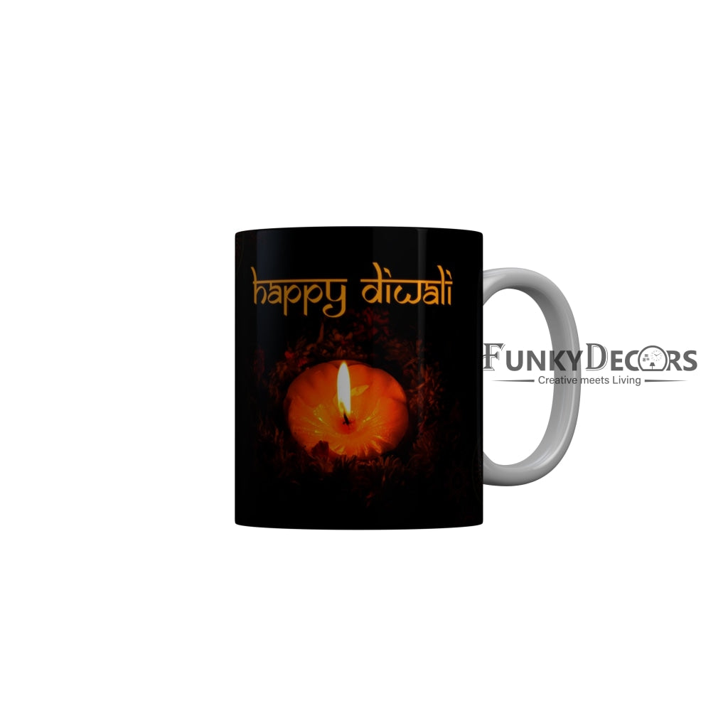 FunkyDecors Diwali Wishes Happy Diwali Special Diwali Ceramic Mug, 350 ML, Multicolor