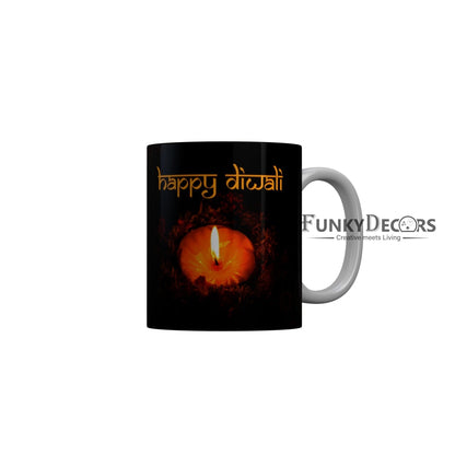 FunkyDecors Diwali Wishes Happy Diwali Special Diwali Ceramic Mug, 350 ML, Multicolor