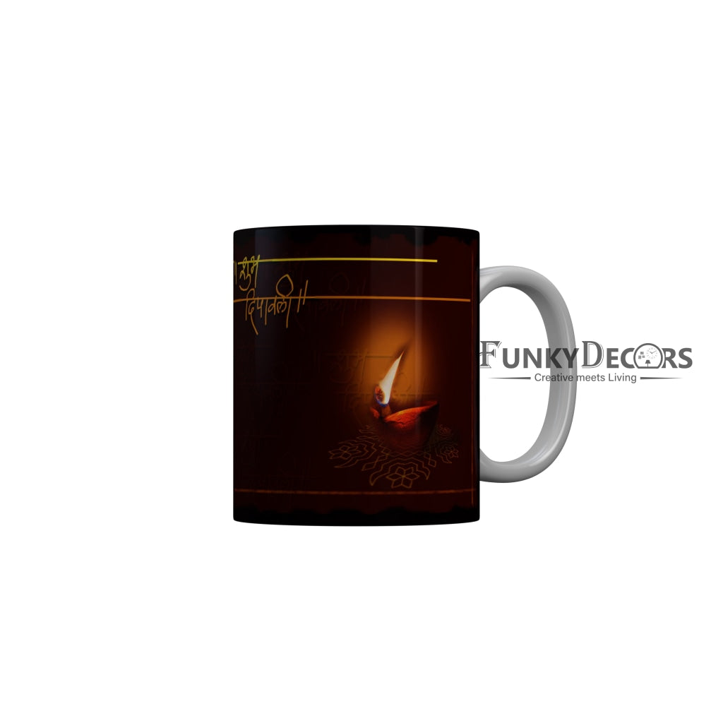 FunkyDecors Diwali Wishes Happy Diwali Special Diwali Ceramic Mug, 350 ML, Multicolor