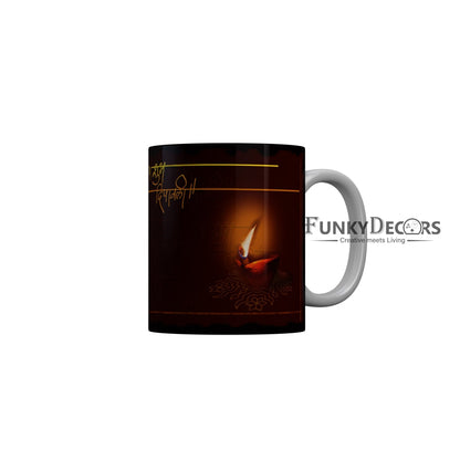FunkyDecors Diwali Wishes Happy Diwali Special Diwali Ceramic Mug, 350 ML, Multicolor