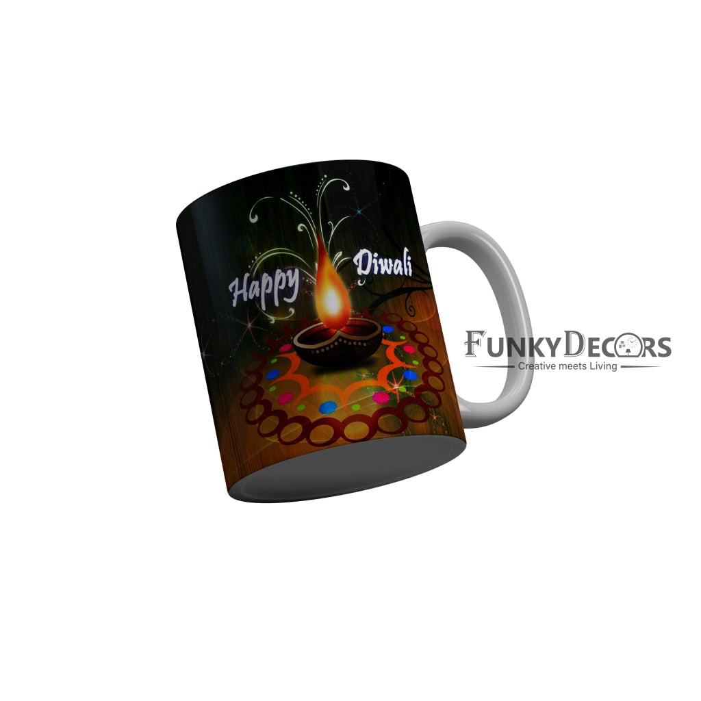FunkyDecors Diwali Wishes Happy Diwali Special Diwali Ceramic Mug, 350 ML, Multicolor