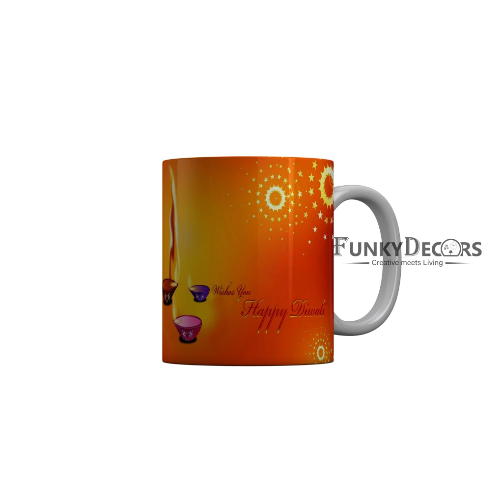 FunkyDecors Diwali Wishes Happy Diwali Special Diwali Ceramic Mug, 350 ML, Multicolor