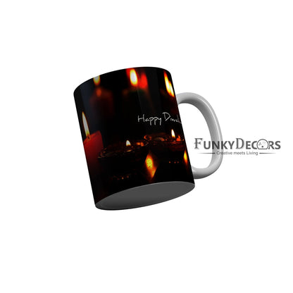 FunkyDecors Diwali Wishes Happy Diwali Special Diwali Ceramic Mug, 350 ML, Multicolor