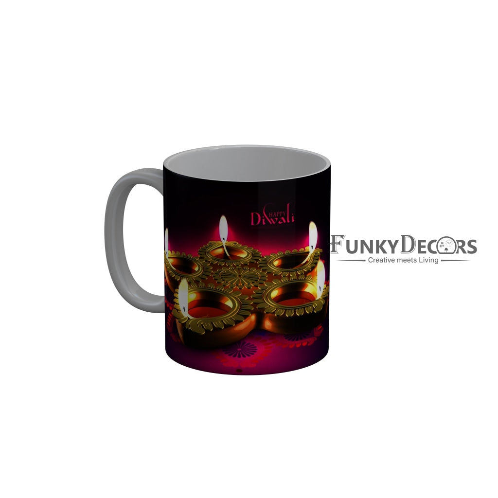 FunkyDecors Diwali Wishes Happy Diwali Special Diwali Ceramic Mug, 350 ML, Multicolor