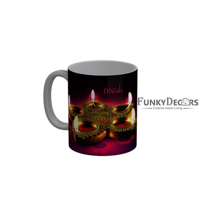 FunkyDecors Diwali Wishes Happy Diwali Special Diwali Ceramic Mug, 350 ML, Multicolor