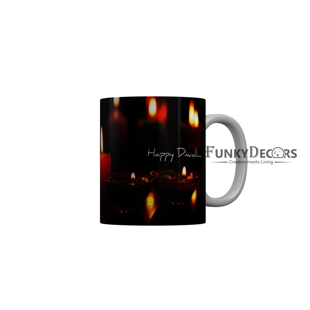 FunkyDecors Diwali Wishes Happy Diwali Special Diwali Ceramic Mug, 350 ML, Multicolor