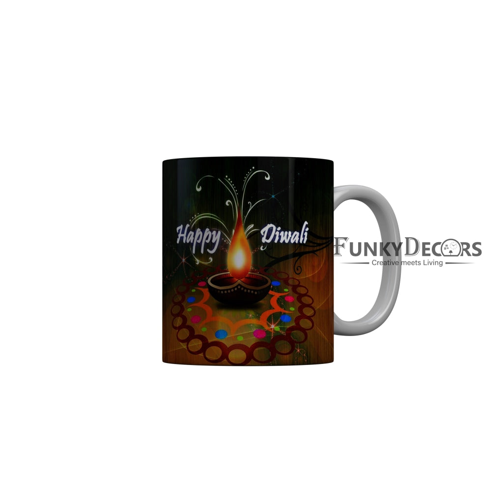 FunkyDecors Diwali Wishes Happy Diwali Special Diwali Ceramic Mug, 350 ML, Multicolor