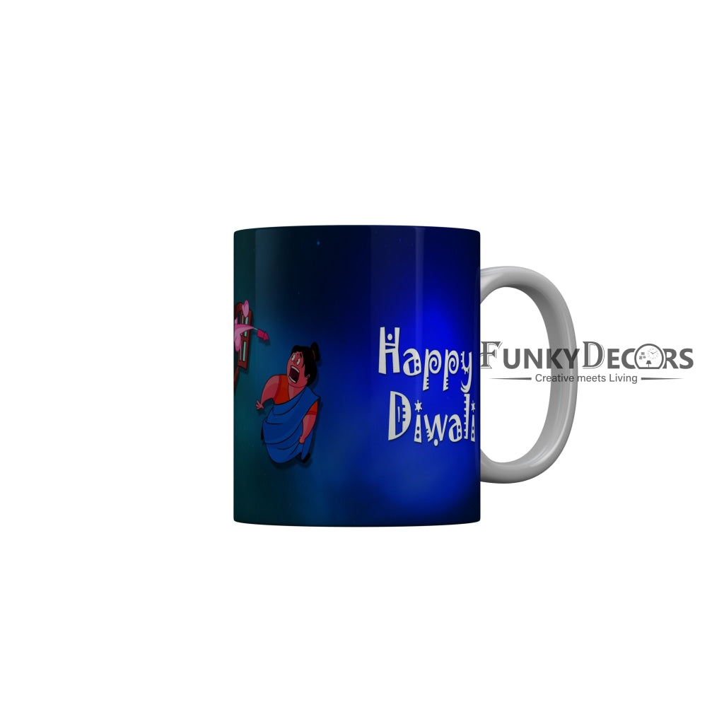 FunkyDecors Diwali Wishes Happy Diwali Special Diwali Ceramic Mug, 350 ML, Multicolor