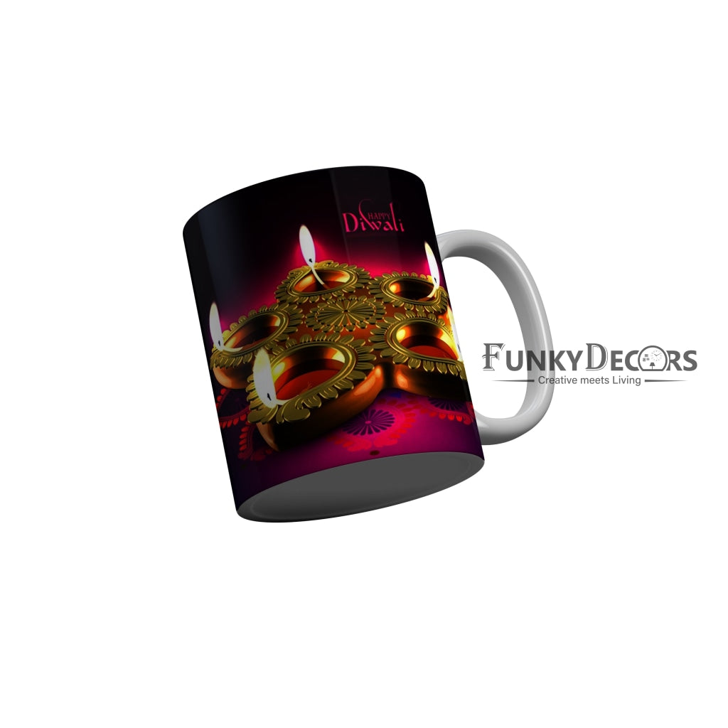 FunkyDecors Diwali Wishes Happy Diwali Special Diwali Ceramic Mug, 350 ML, Multicolor
